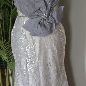 Elegant Silver Sequin Midi Dress